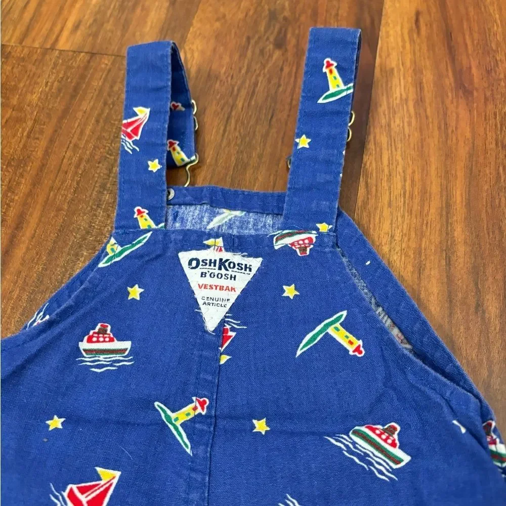 Osh Kosh B’Gosh vintage blue nautical boat lighthouse overall shorts